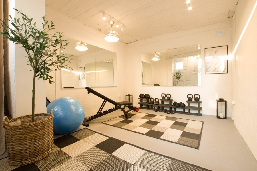 Private gym with exercise equipment