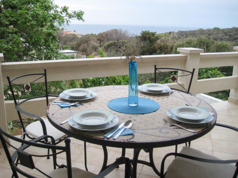 Terrace with sea views and seating area
