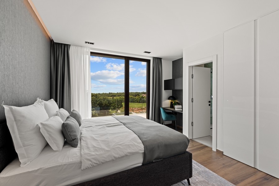 Modern bathroom with natural stone look and shower