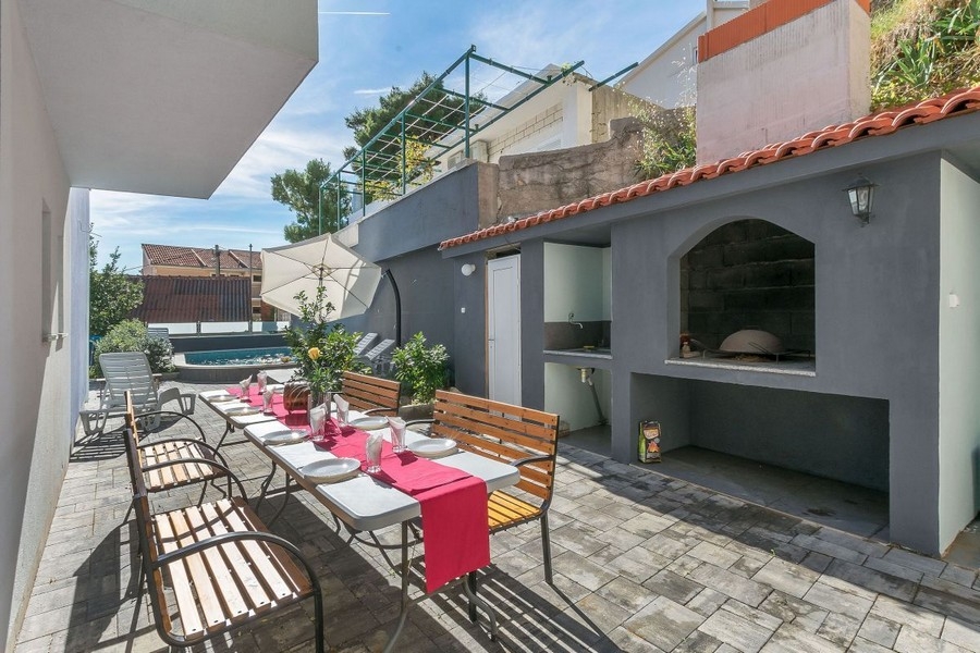 Open terrace with pool and sea views