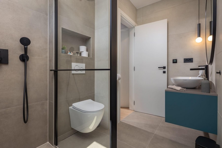 Modern bathroom with shower and sink