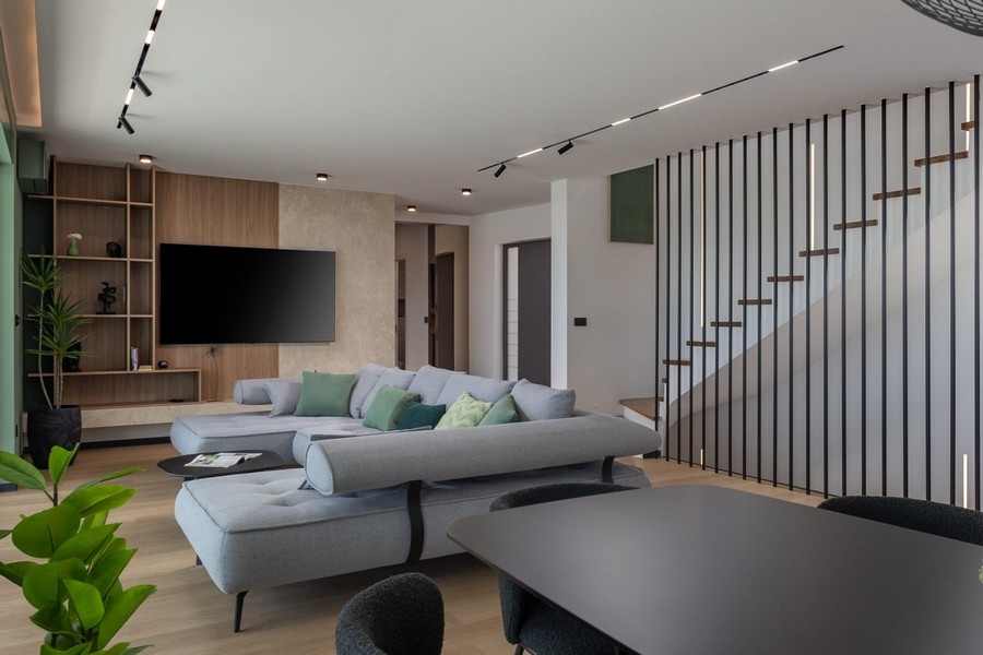 Living room with sofa and modern interior