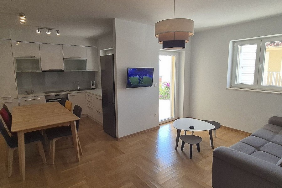 Living area with open kitchen and dining table