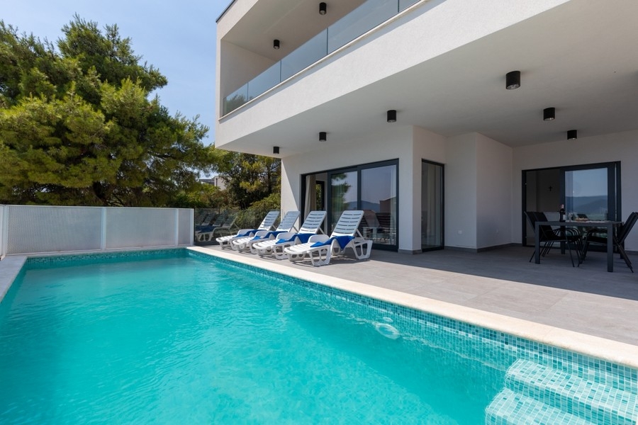 Modern villa with swimming pool near Ploce in southern Dalmatia in Croatia.
