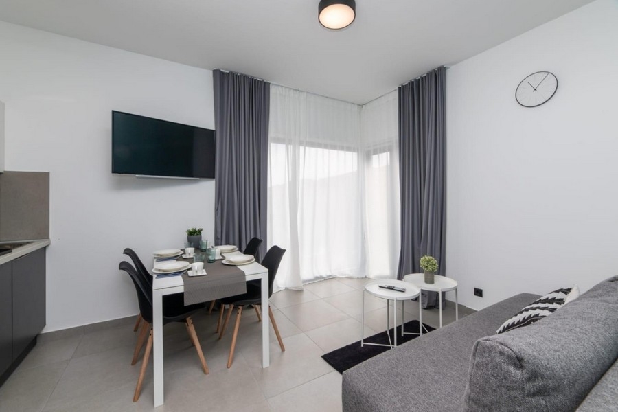 View into the living area of ​​a unit.