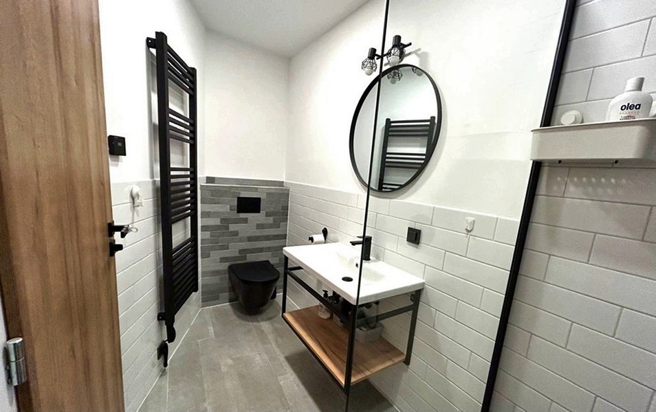 Modern bathroom with shower and sink