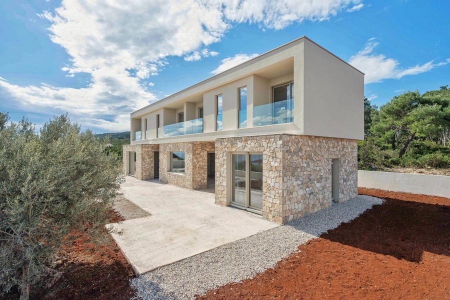 Modern house with terrace and glass balcony