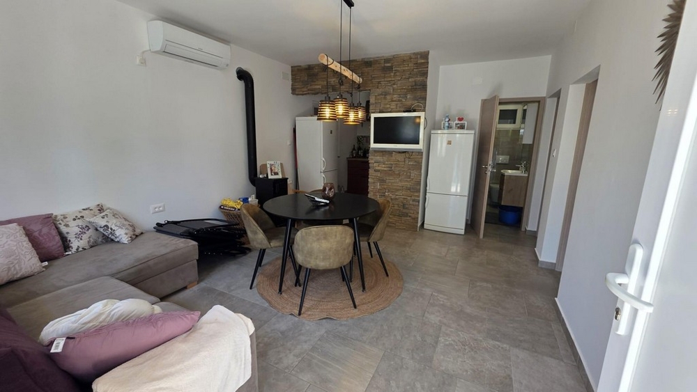 Open living and dining area with access to the terrace