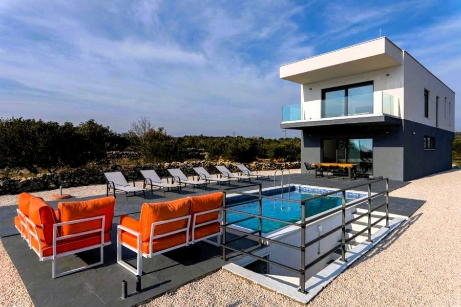 Modern villa with pool and sea views in Dalmatia.