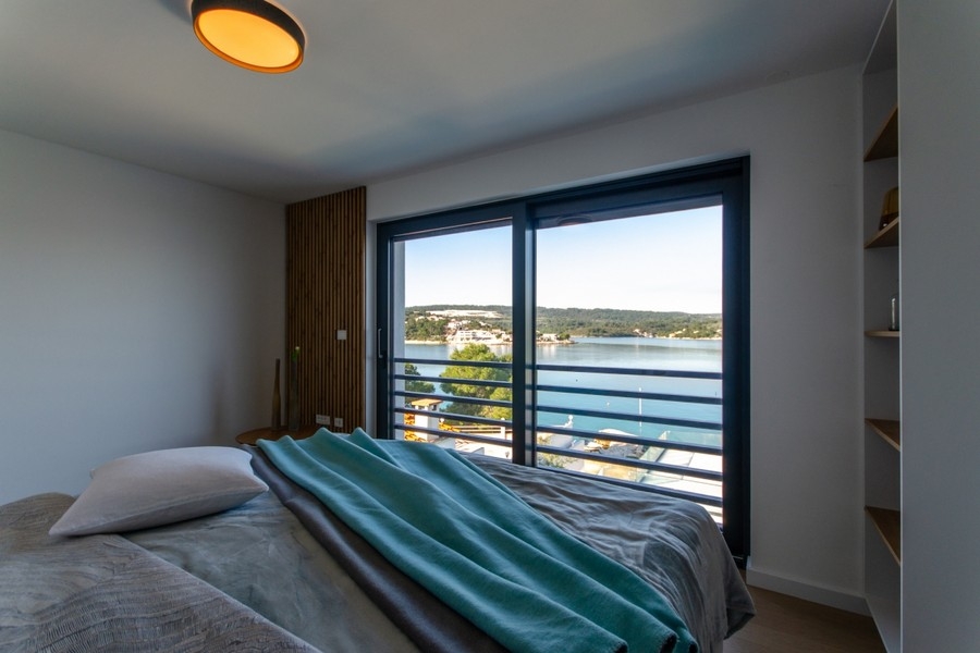 View of the sea from the double bed.