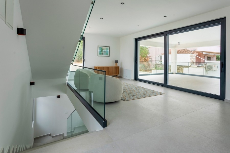 Staircase of the modern luxury villa H3903 in Croatia.
