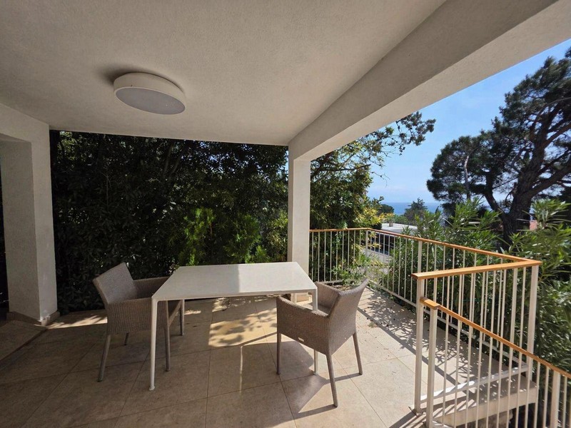 Covered terrace with dining area and views of the countryside