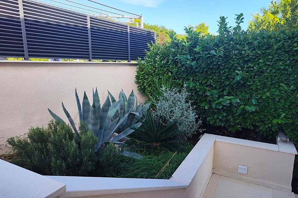 Garden area with Mediterranean plants and stone walls