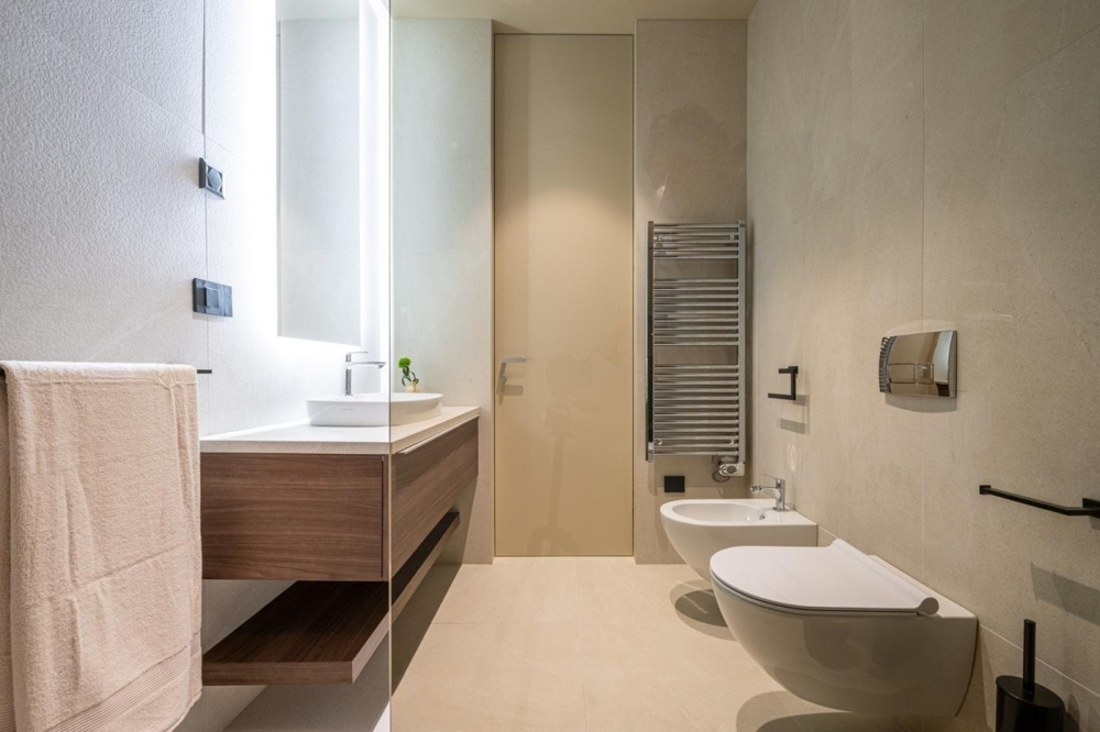 Bathroom with modern fittings and walk-in shower