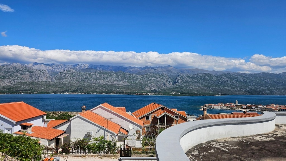 Panoramic view of sea, Velebit mountains and Vinjerac