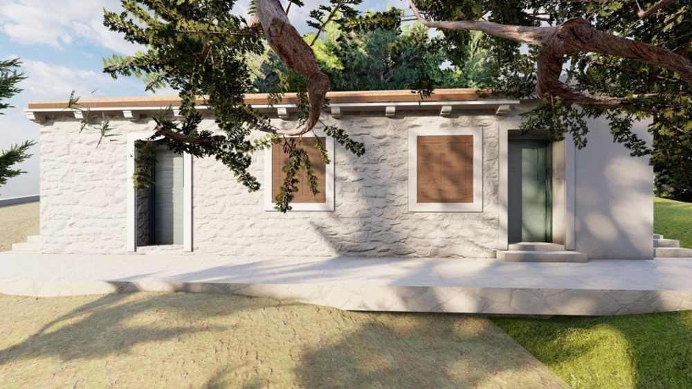 Modernized stone house with a Mediterranean facade and terrace