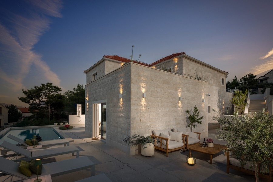 Natural stone-style villa on Brac in Croatia.
