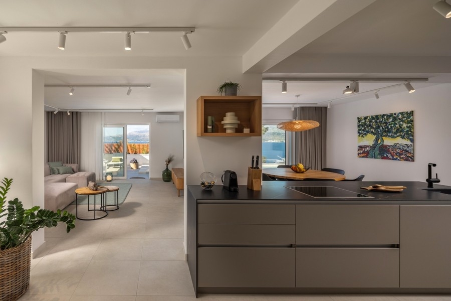 Modern kitchen with cooking island and dining area