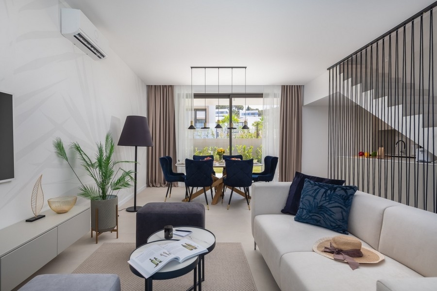 Open living and dining area with modern furnishings