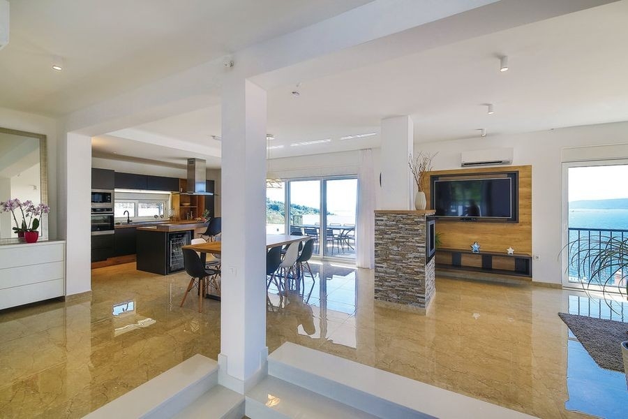 Open living area with sea views and terrace
