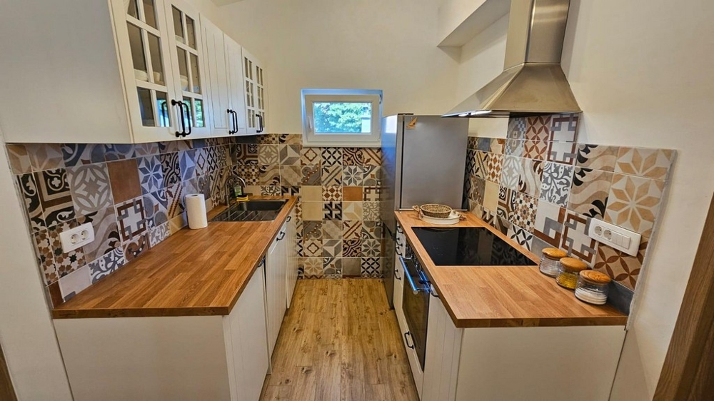 Modern kitchen with wooden worktop
