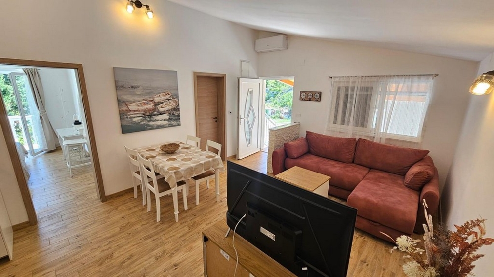 Bright living room with dining area
