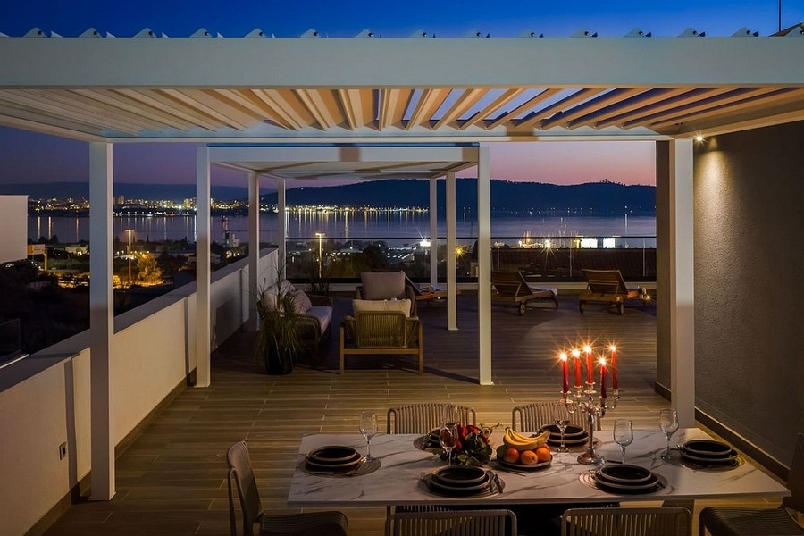 Private rooftop hot tub overlooking Kastela Bay
