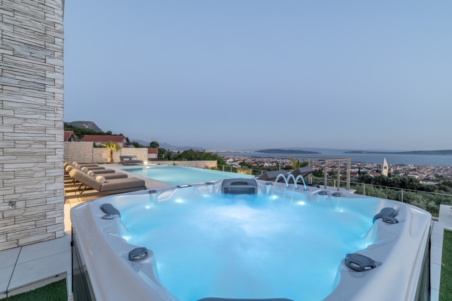 Jacuzzi with sea views on a modern villa in Croatia