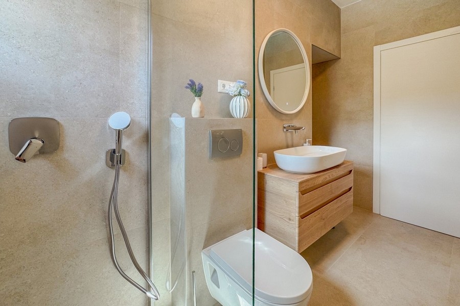 Modern bathroom with floor-level shower