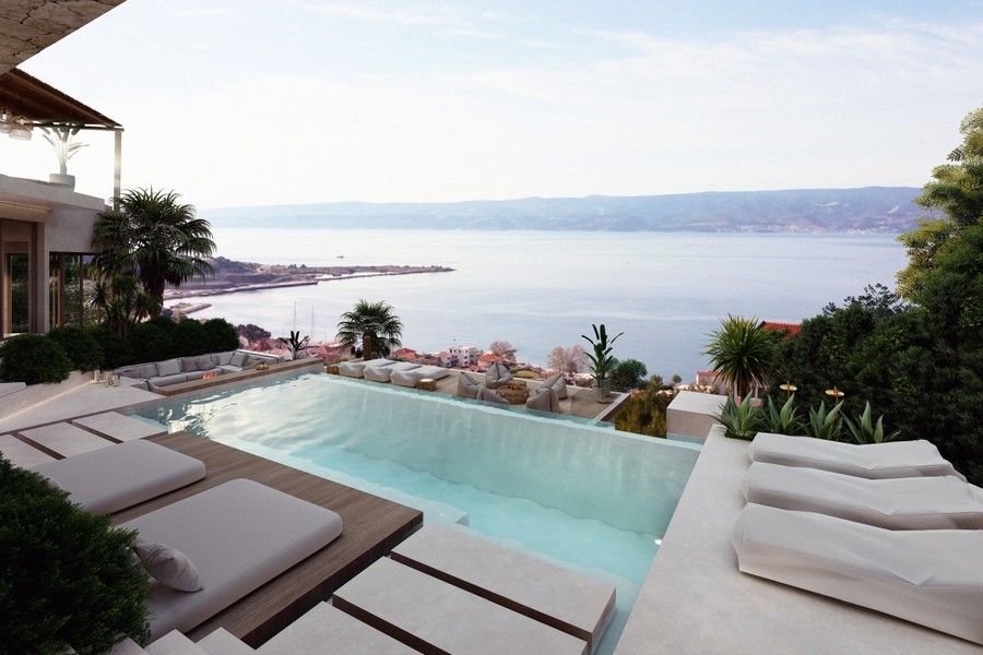 Infinity pool with sea views in front of exclusive villa in Croatia