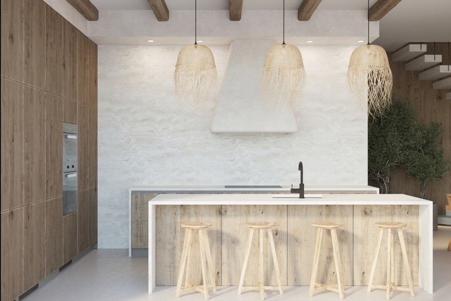 Modern kitchen with cooking island and high-quality wooden elements