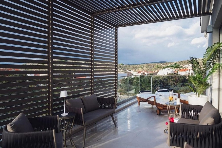 Lounge area on modern terrace in Croatia
