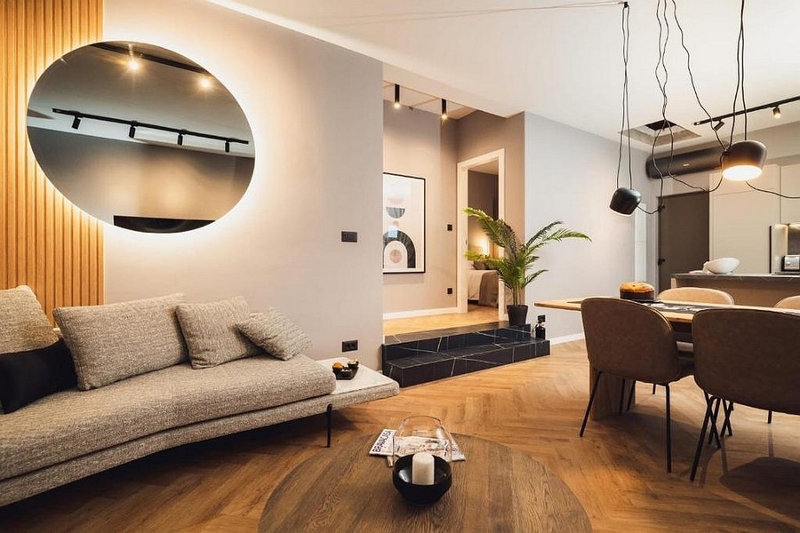 Open living area with kitchen and living room