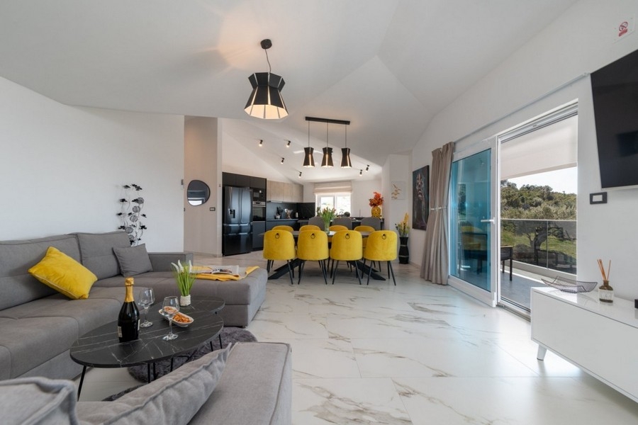 Bright living area with sea views