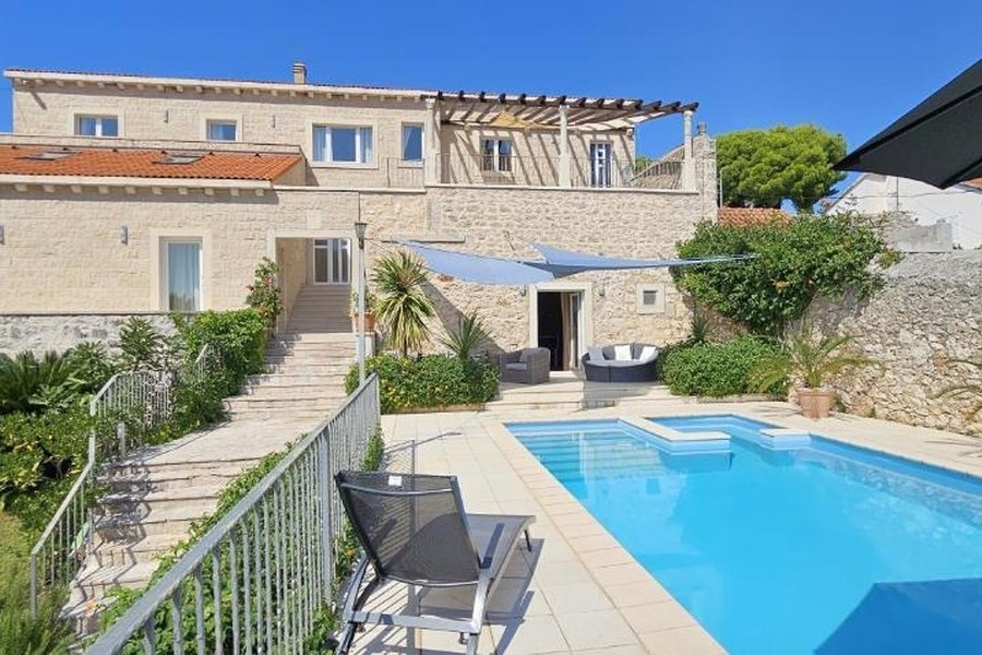 Exterior view of the villa with pool