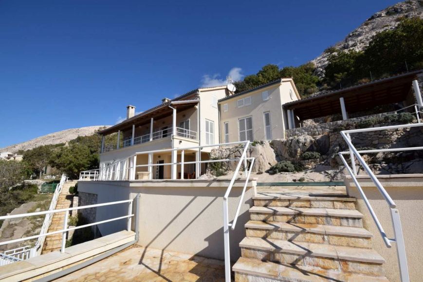Front view of the villa for sale on the island of Krk in northern Croatia.