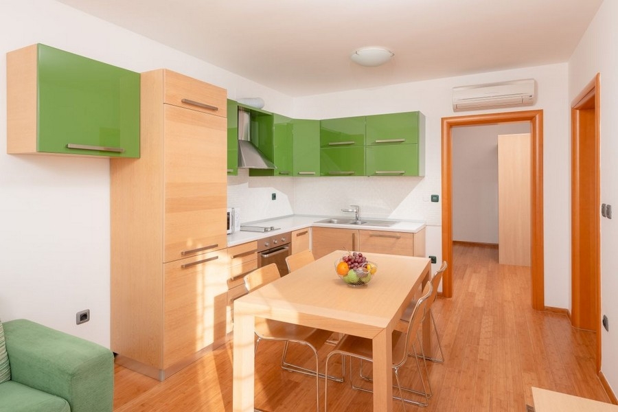 Kitchen with seating area and living sofa