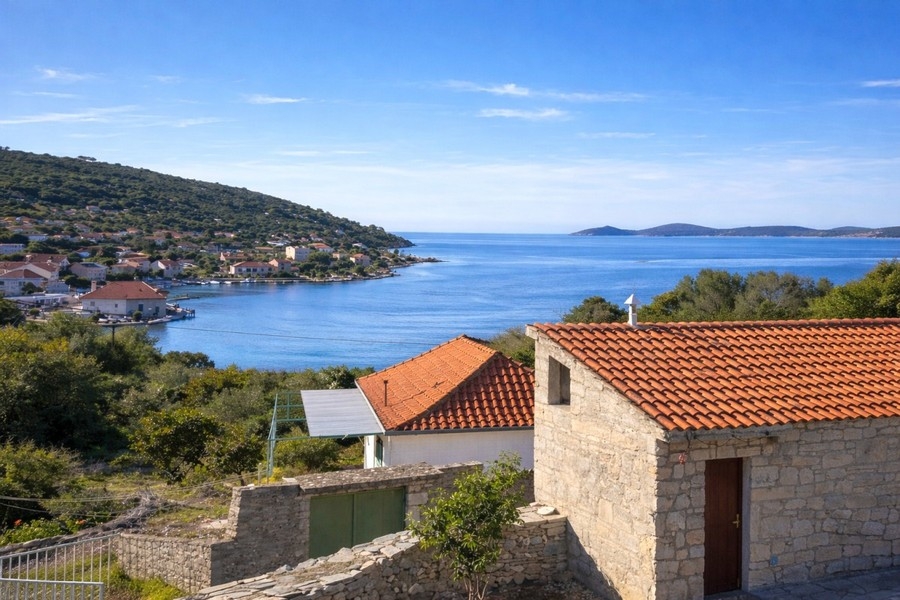 Sea view of bay and village of Drvenik Veli