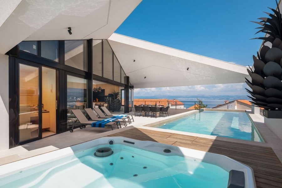 Terrace with pool and sea views in Croatia