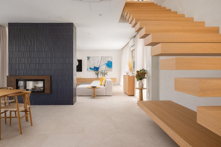 Open living area with modern kitchen