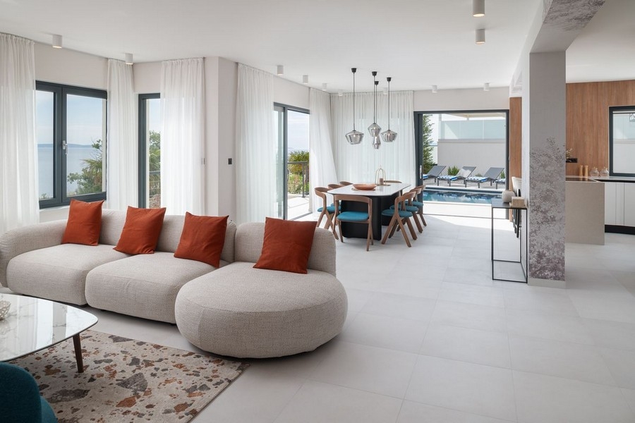 Living room with sea view in Croatia