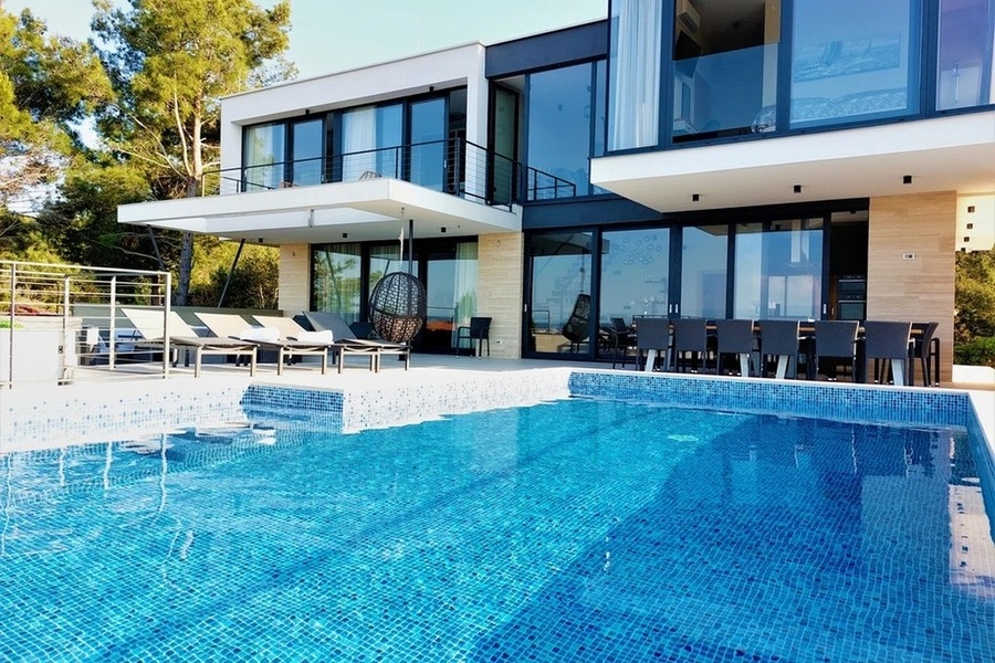 Exterior view of luxury villa with heated pool in Croatia