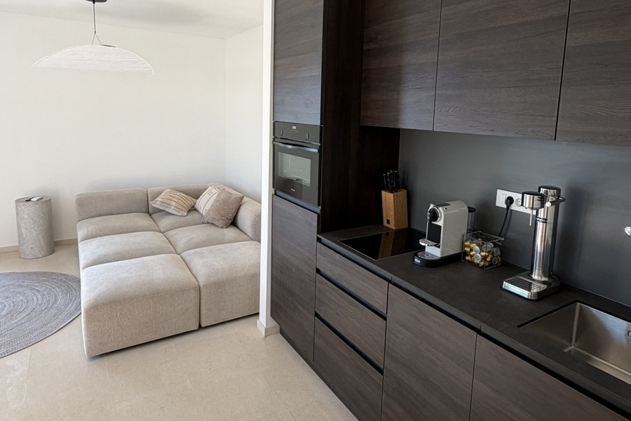 Living area with open kitchen