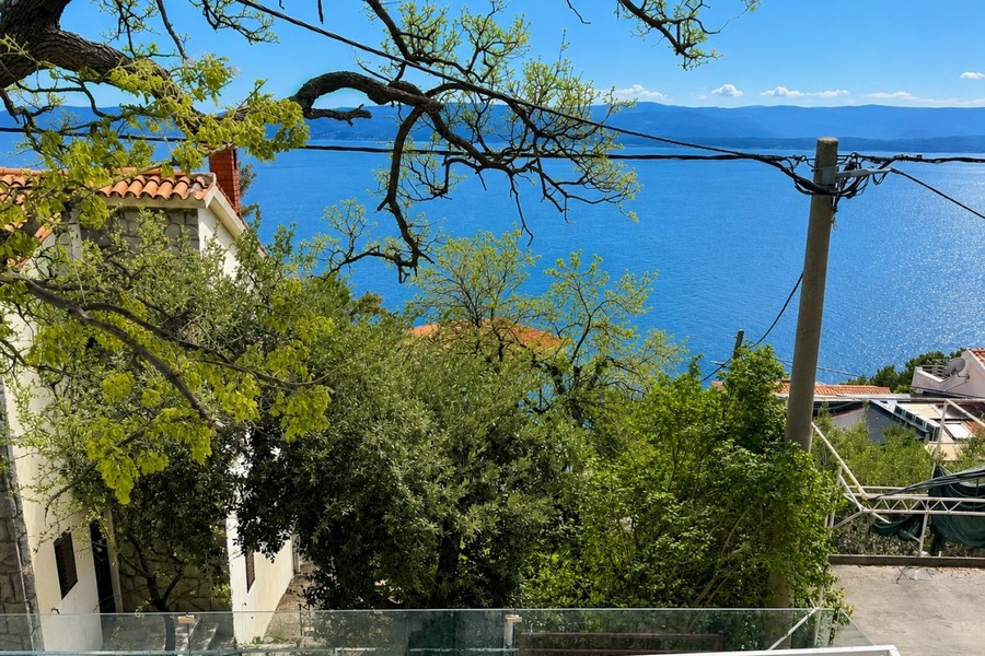 View through trees to the sea in Croatia