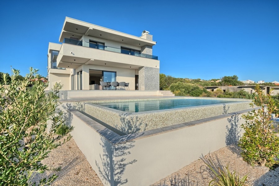 Exterior view of the villa with pool and garden in Croatia