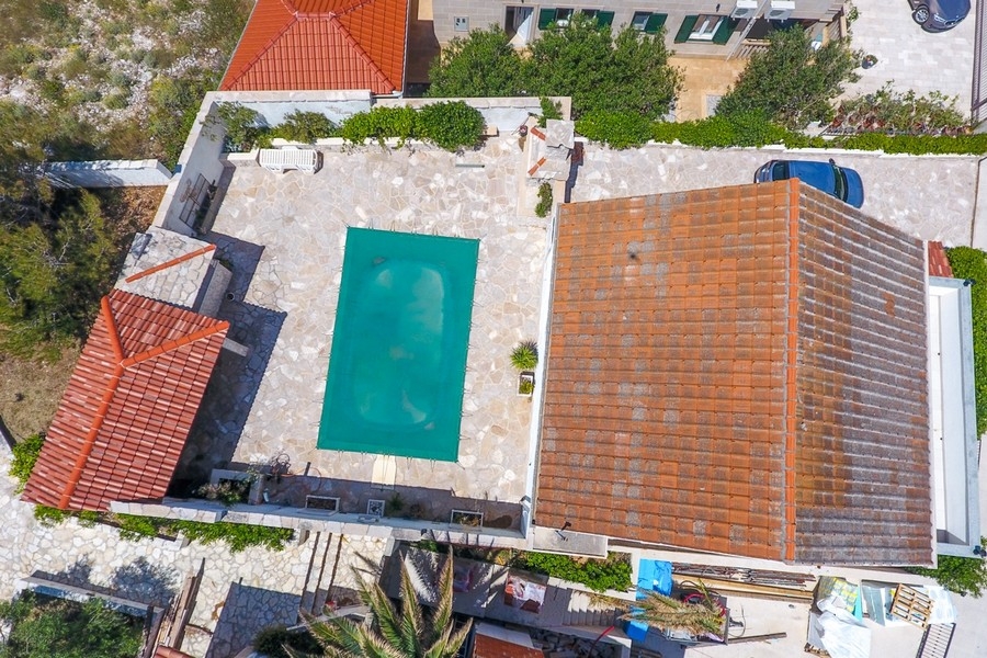 Aerial view of house and pool in Croatia