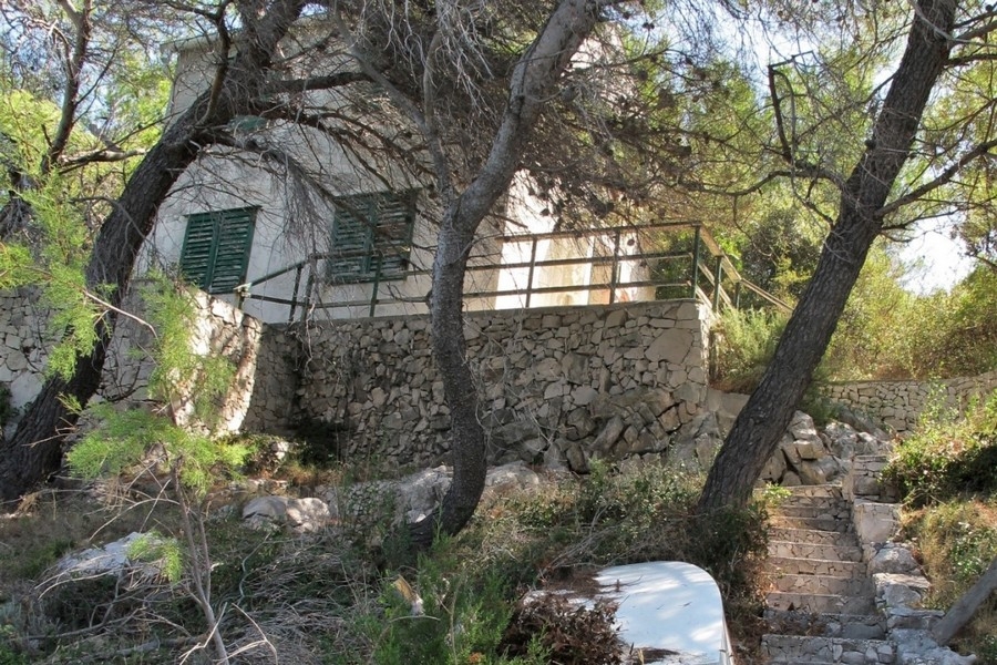 Stone house between pine trees on Brac