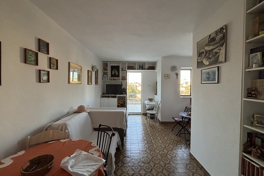 Living room with dining table and bookshelf