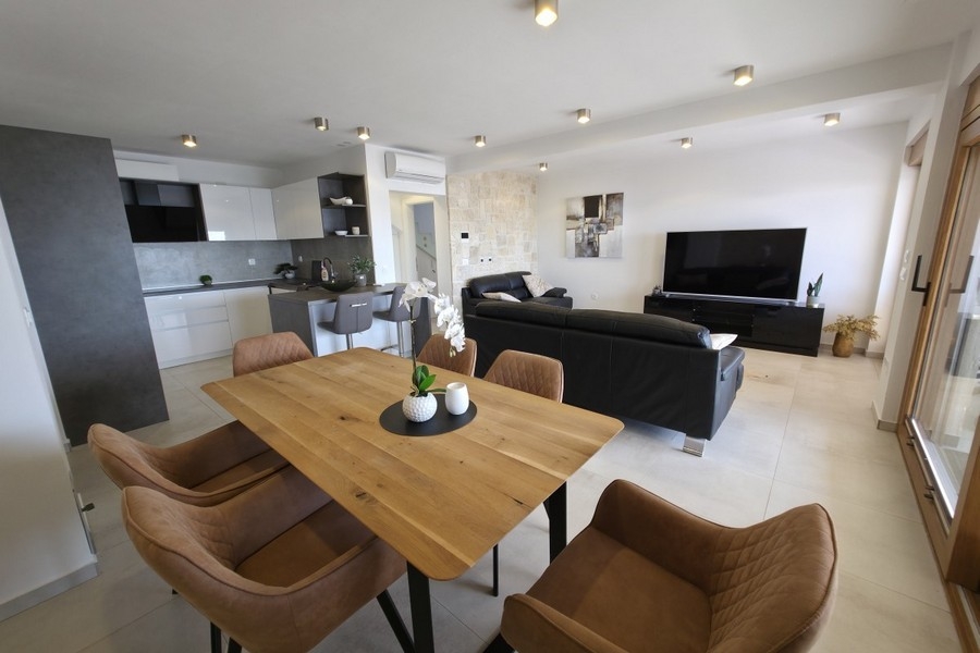 Open living area with kitchen and dining table