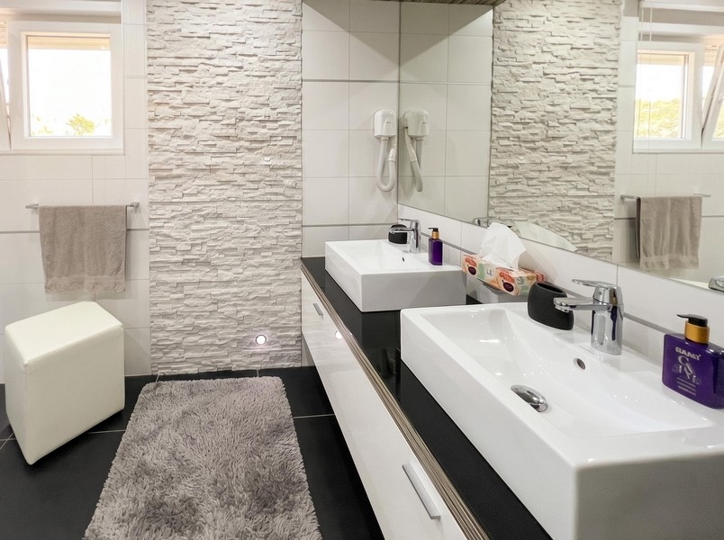 Modern bathroom with double sinks